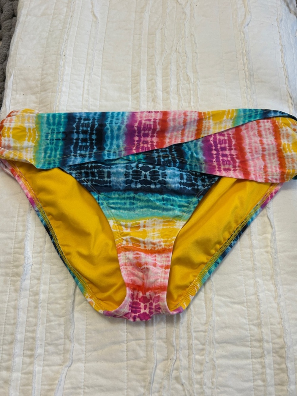 Bleu Rod Beattie Tie-Dye Multicolor Bikini Bottom with Yellow Lining